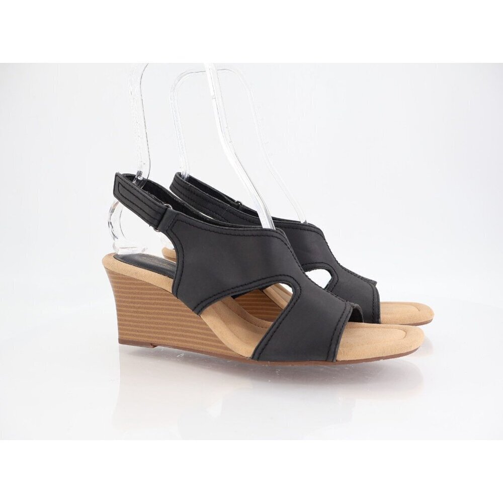 Clarks Women's Kyarra Aster Womens Size 11 M Black Leather Wedge Slingback